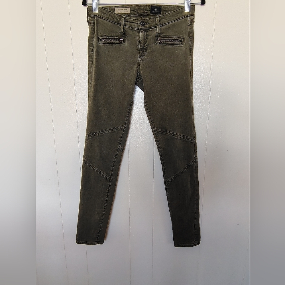 Adriano Goldschmied Olive Green Skinny Jeans with Zipper Details Size 27 R